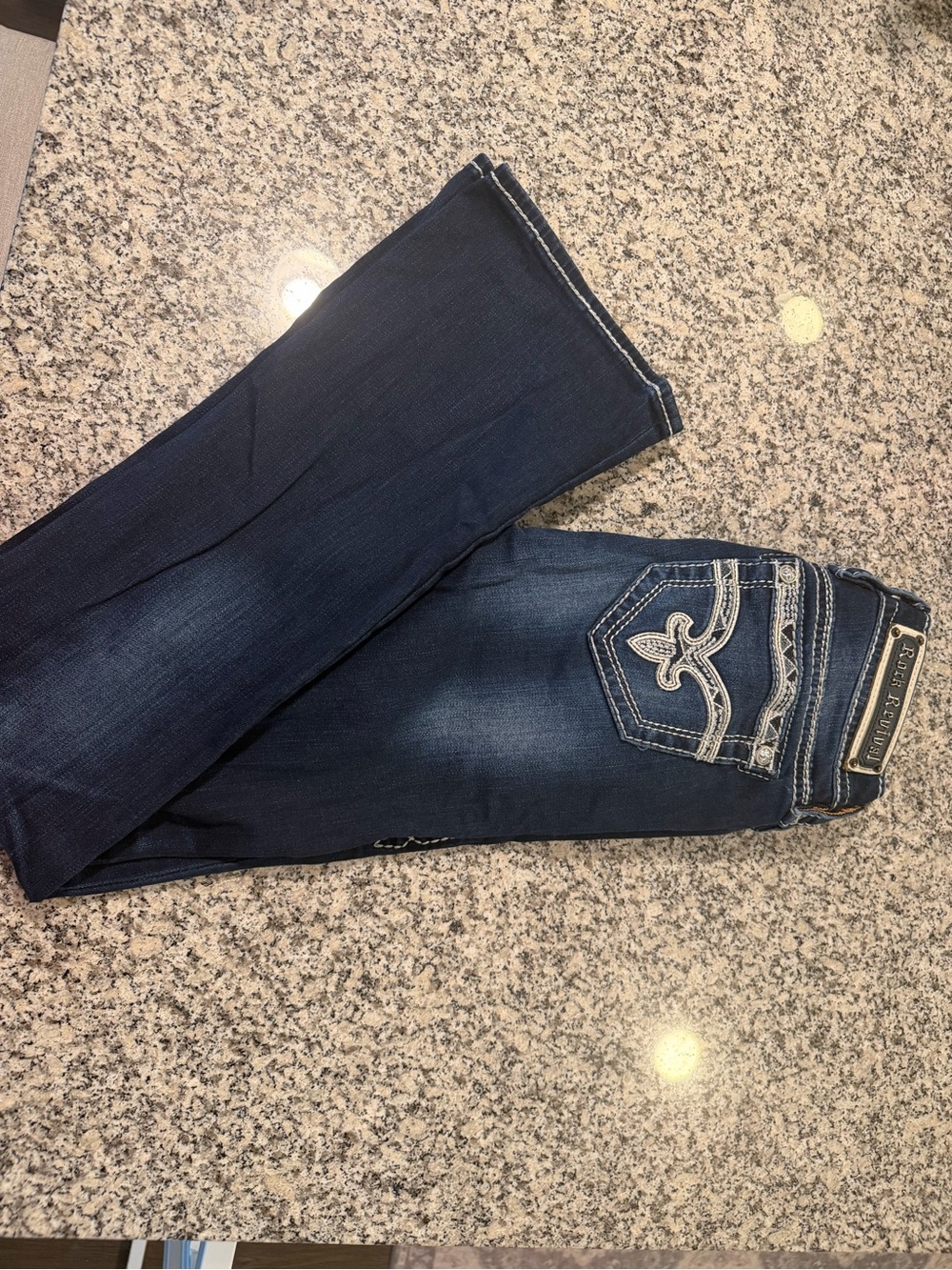 Rock Revival Dark Indigo Bootcut Jeans with Embroidered Pockets
